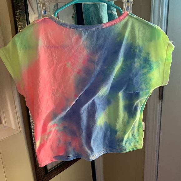 Party Neon Tie Dye Crop Cotton T-shirt Sz M - Picture 2 of 2